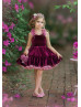 Burgundy Velvet Flower Girl Dress Girl Twirl Dress